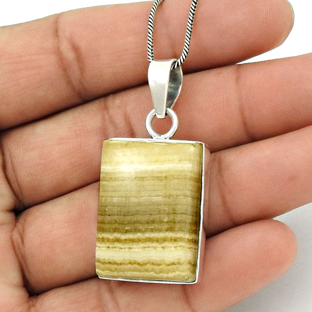 Natural Yellow Lace Agate Gemstone 925 Silver Pendant Tribal For Women G18