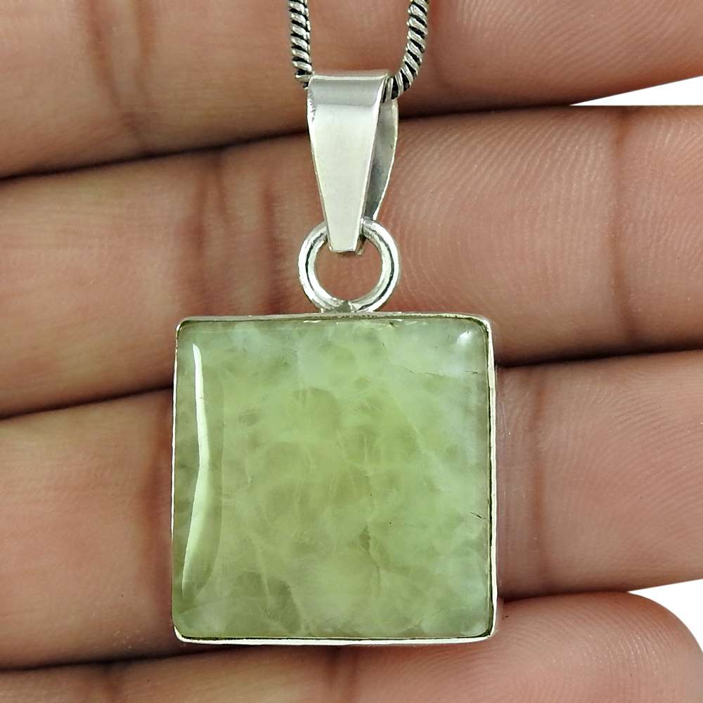 Gift For Women Pendant Boho 925 Sterling Silver Natural Prehnite Gemstone A37