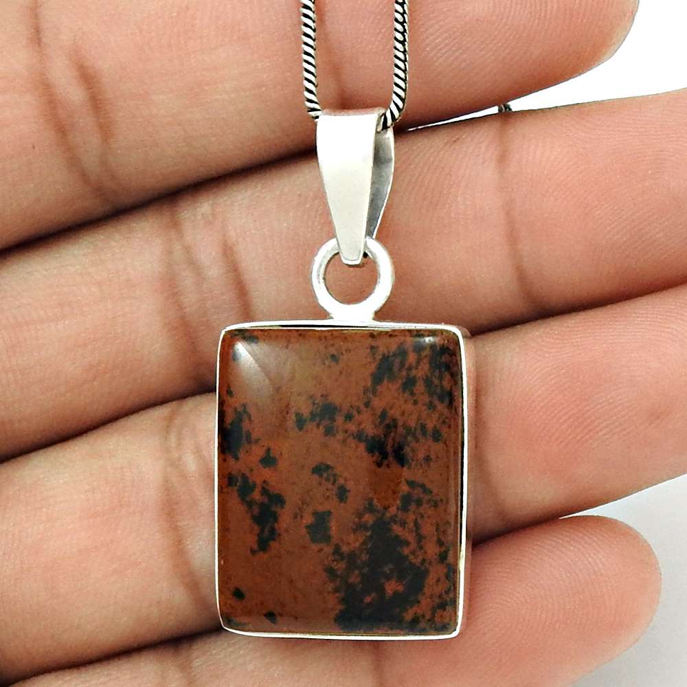 Natural Mahogany Obsidian Gemstone Pendant Stylish 925 Sterling Silver O18