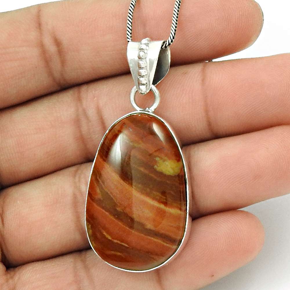 Natural Red Jasper Gemstone 925 Sterling Silver Pendant Boho For Girls A4
