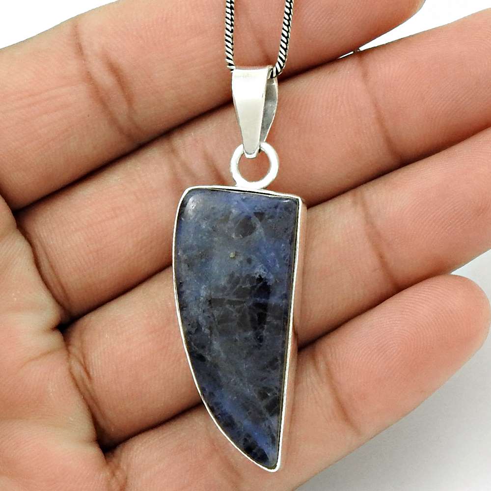 Anniversary Gift For Her Natural Sodalite Pendant Stylish 925 Silver D21