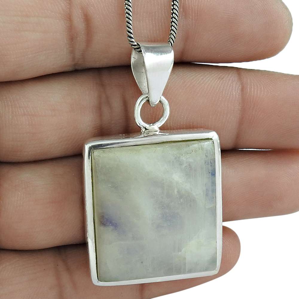 Halloween Gift Natural Rainbow Moonstone 925 Sterling Silver Pendant Y18