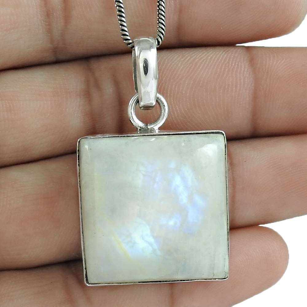 Halloween Gift Pendant 925 Sterling Silver Natural Rainbow Moonstone P12