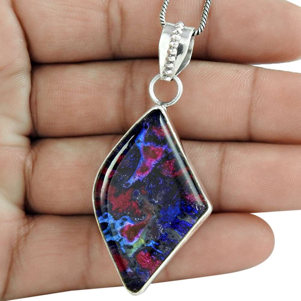 Halloween Gift Natural Dico Glass Gemstone Pendant 925 Sterling Silver Q1