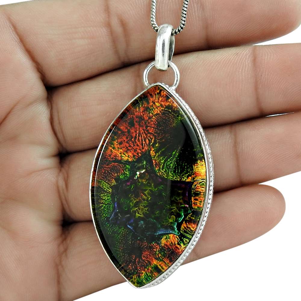 Natural Dico Glass Gemstone Jewelry 925 Sterling Silver Pendant For Girls S13