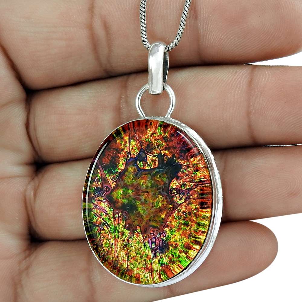 Halloween Gift Natural Dico Glass Pendant Boho 925 Sterling Silver S19
