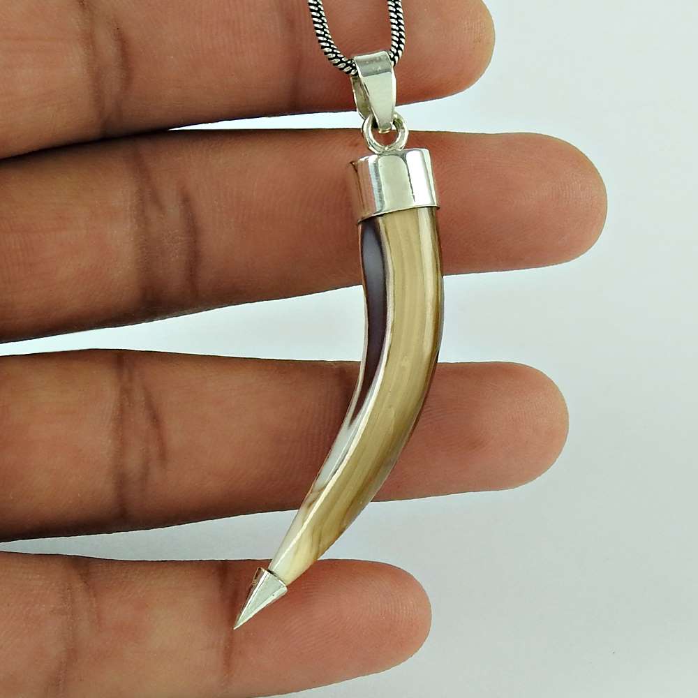 Natural Shell Gemstone Pendant Ethnic 925 Sterling Silver Jewelry For Women B26