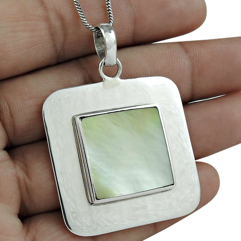 Wedding Gift For Her 925 Silver Natural Mother Of Pearl Pendant Bohemian C53