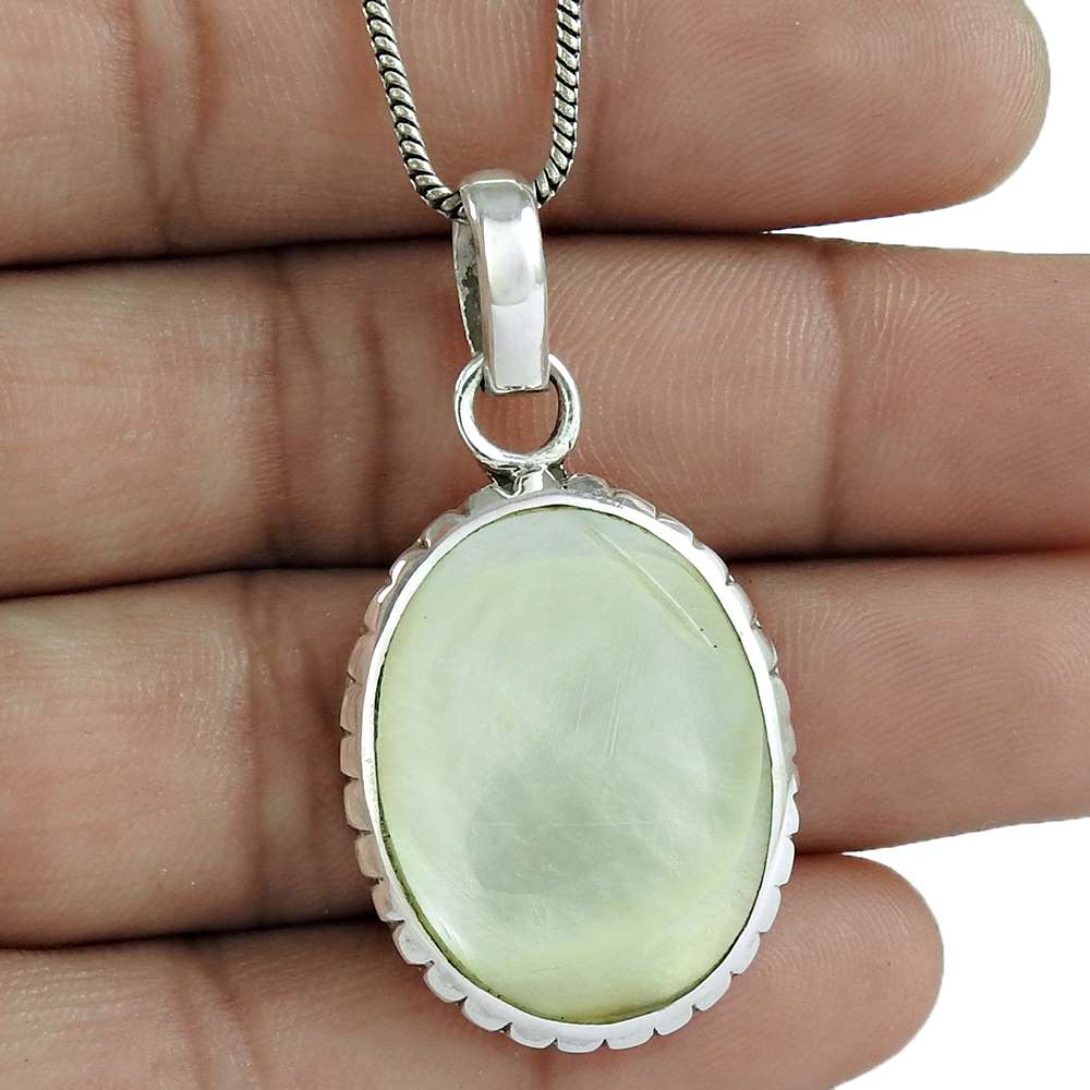 Halloween Gift Natural Mother Of Pearl Gemstone Pendant 925 Silver X14