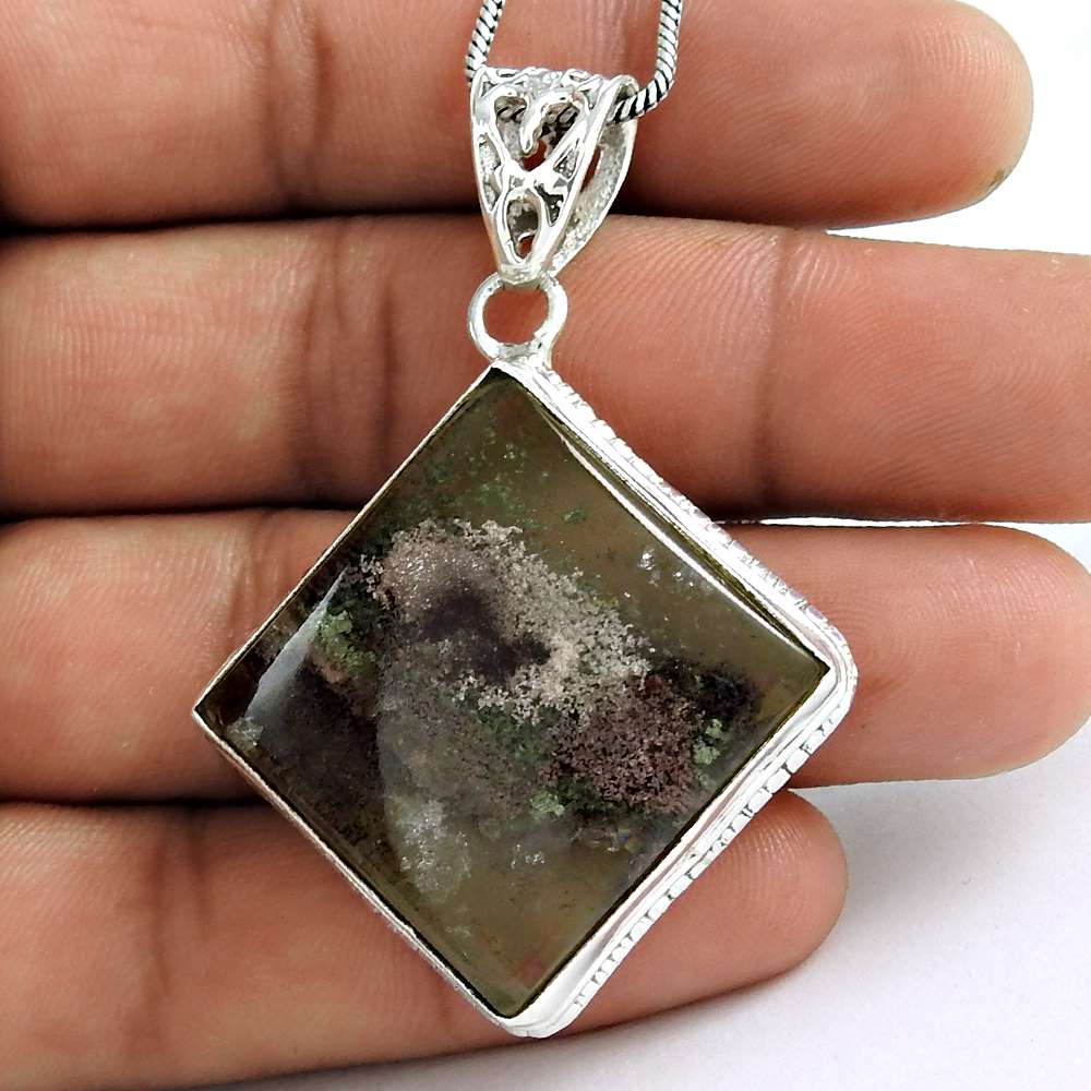Natural Lodolite Gemstone Jewelry 925 Sterling Silver Pendant Boho For Girls H15