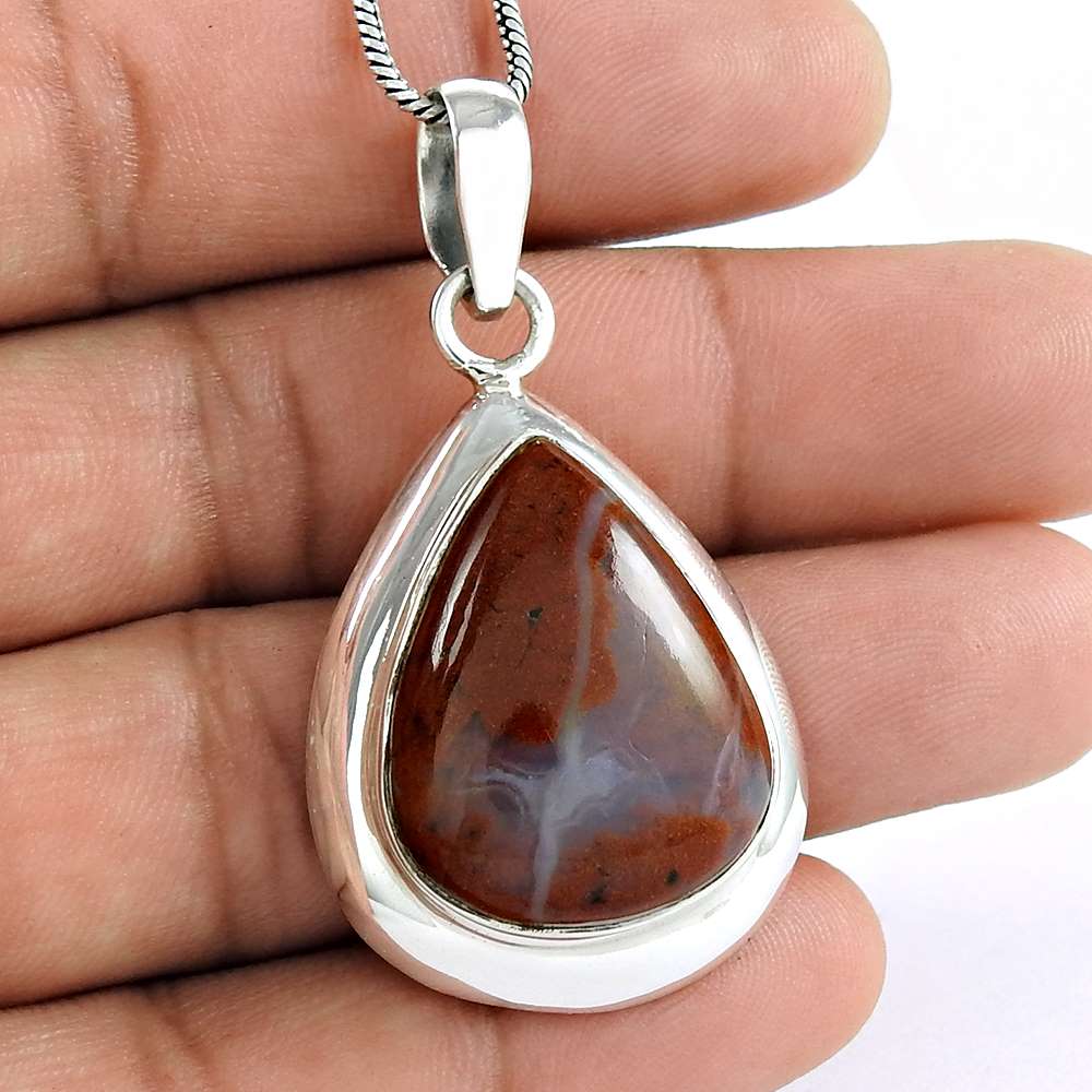 Halloween Gift Natural Jasper Gemstone Pendant Boho 925 Silver N8