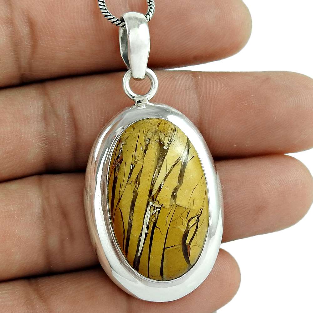 Natural Brecciated Mookaite Gemstone 925 Silver Pendant Bohemian For Women J14