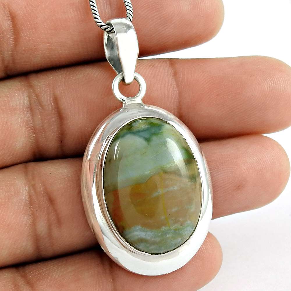 Wedding Gift For Her 925 Silver Natural Ocean Jasper Pendant Bohemian H13