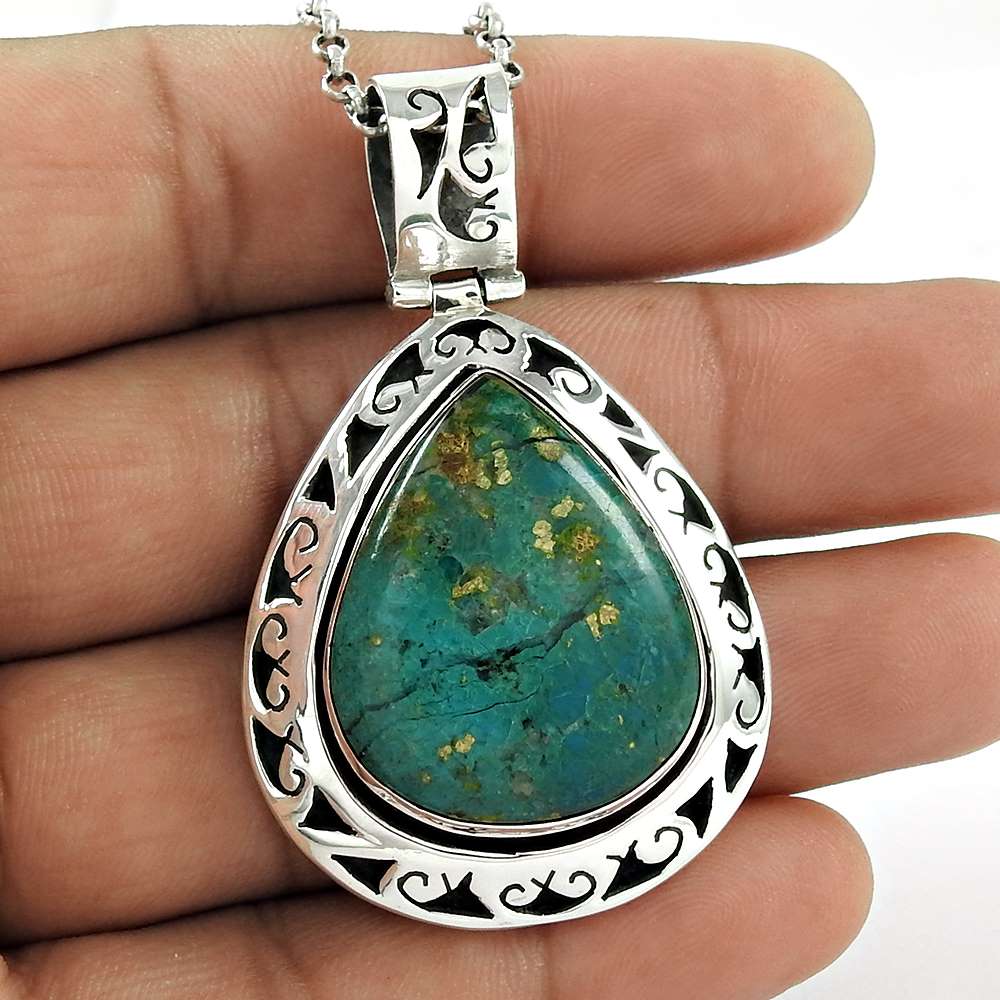 Natural Turquoise Gemstone Pendant 925 Sterling Silver Jewelry H15