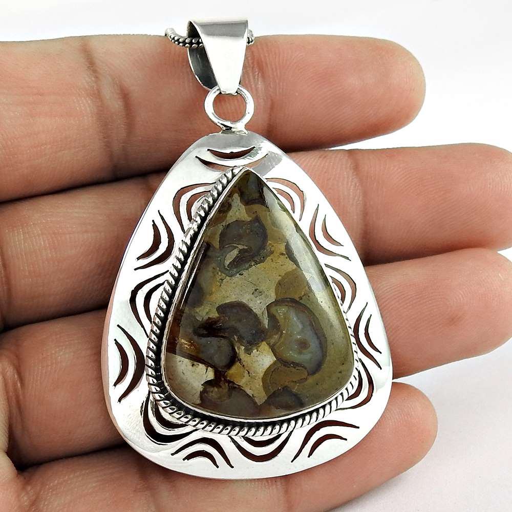 Natural Turtella Gemstone 925 Sterling Silver Pendant Tribal For Girls C50