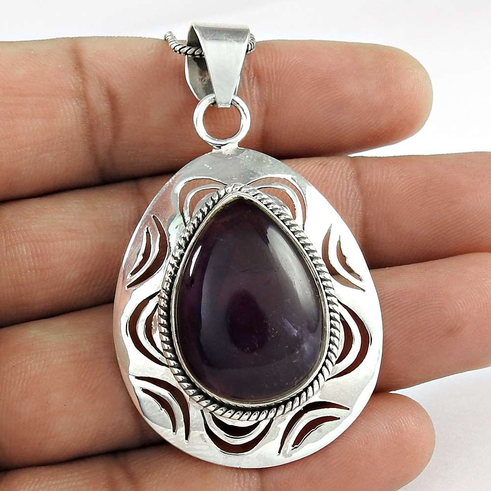 Gift For Women Pendant Boho 925 Sterling Silver Natural Amethyst Gemstone T6