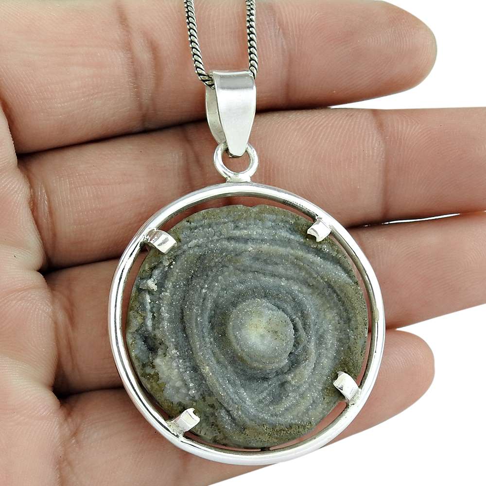 Birthday Gift For Her Natural Druzy Gemstone Pendant Tribal 925 Silver C7