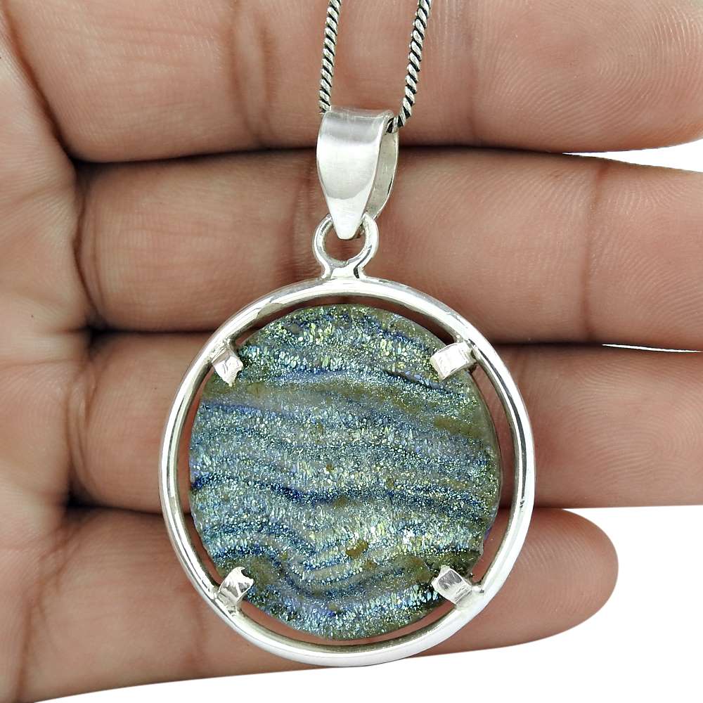 Birthday Gift For Her Natural Druzy Gemstone Pendant Tribal 925 Silver D10