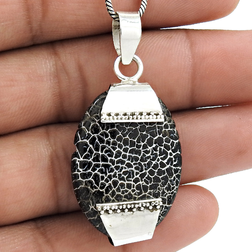 Natural Cobra Obsidian Rutile Agate Gemstone Christmas Gift Pendant 925 Silver