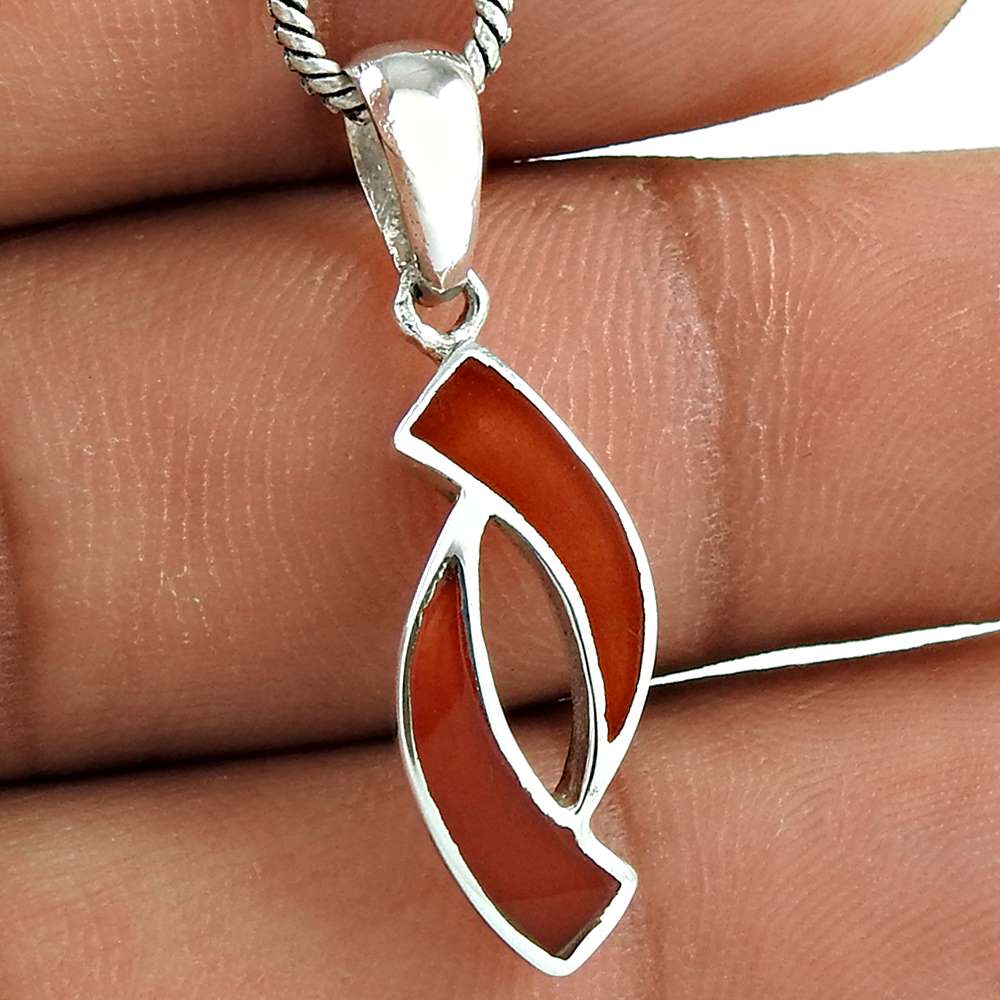 Natural Coral Gemstone Pendant Tribal Red 925 Sterling Silver Indian Jewelry A12