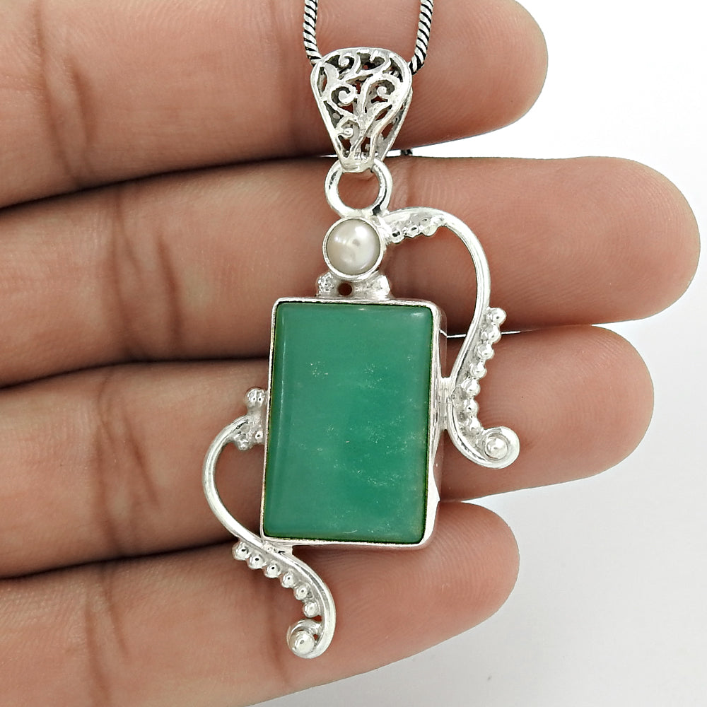 Natural Amazonite Gemstone Jewelry 925 Sterling Silver Pendant Christmas Gift F7