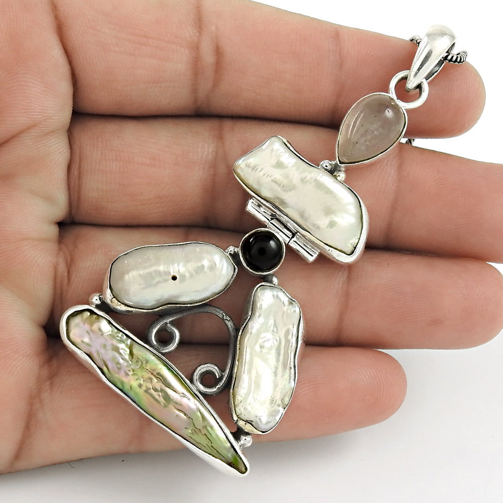 Christmas Gift 925 Silver Natural Rose Quartz Gemstone Pendant Bohemian C5
