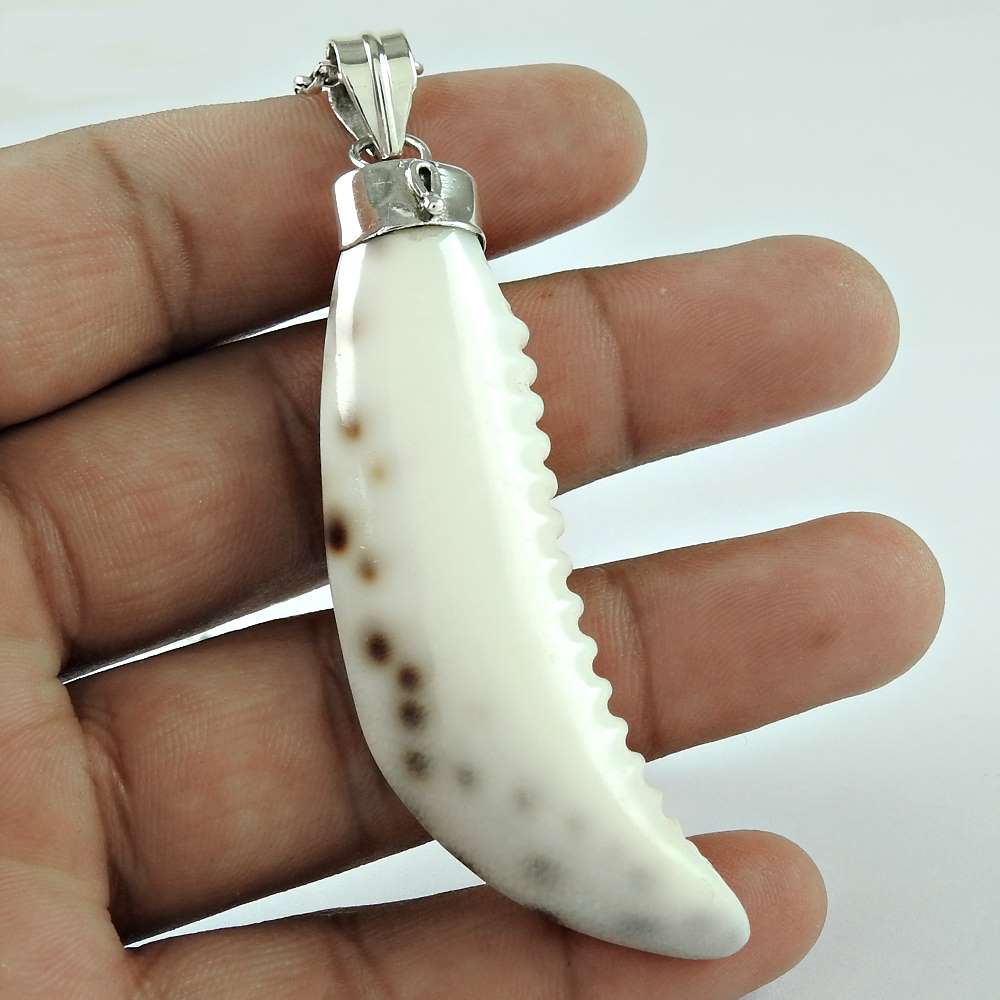 Natural Shell Gemstone Pendant Bohemian 925 Sterling Silver For Girls F11