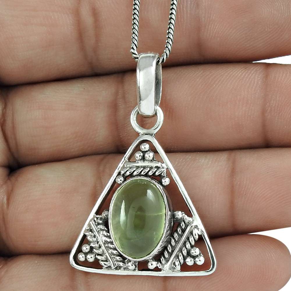 Natural Prehnite Gemstone Pendant Boho 925 Sterling Silver Jewelry For Women L11