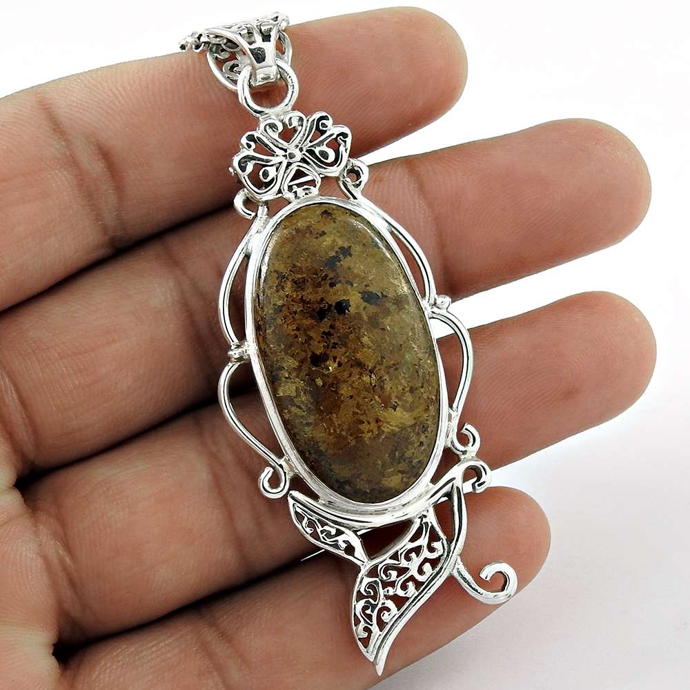 Natural Jasper Gemstone Indian Jewelry 925 Sterling Silver Pendant For Women N11