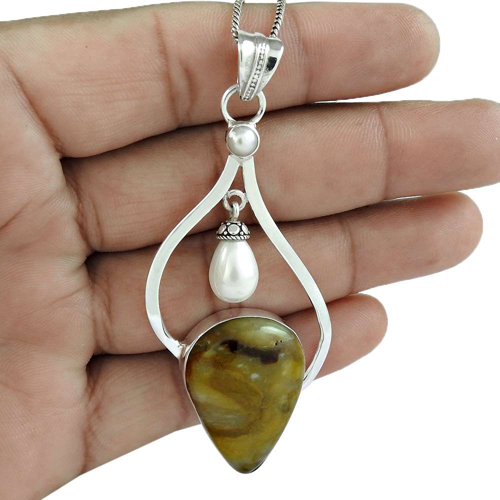 Halloween Gift 925 Sterling Silver Natural Agate Gemstone Pendant N21