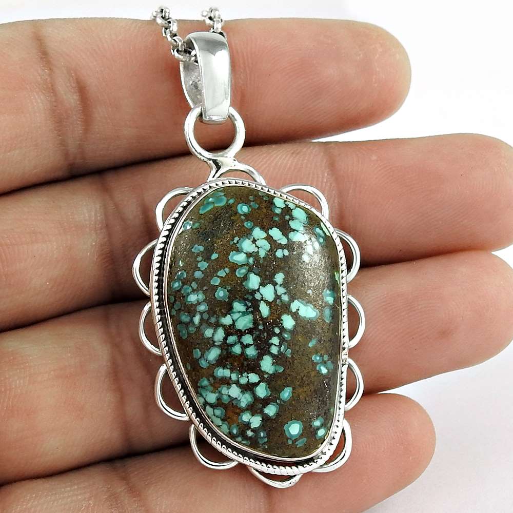 Birthday Gift For Her Natural Turquoise Gemstone Pendant Bohemian 925 Silver M6