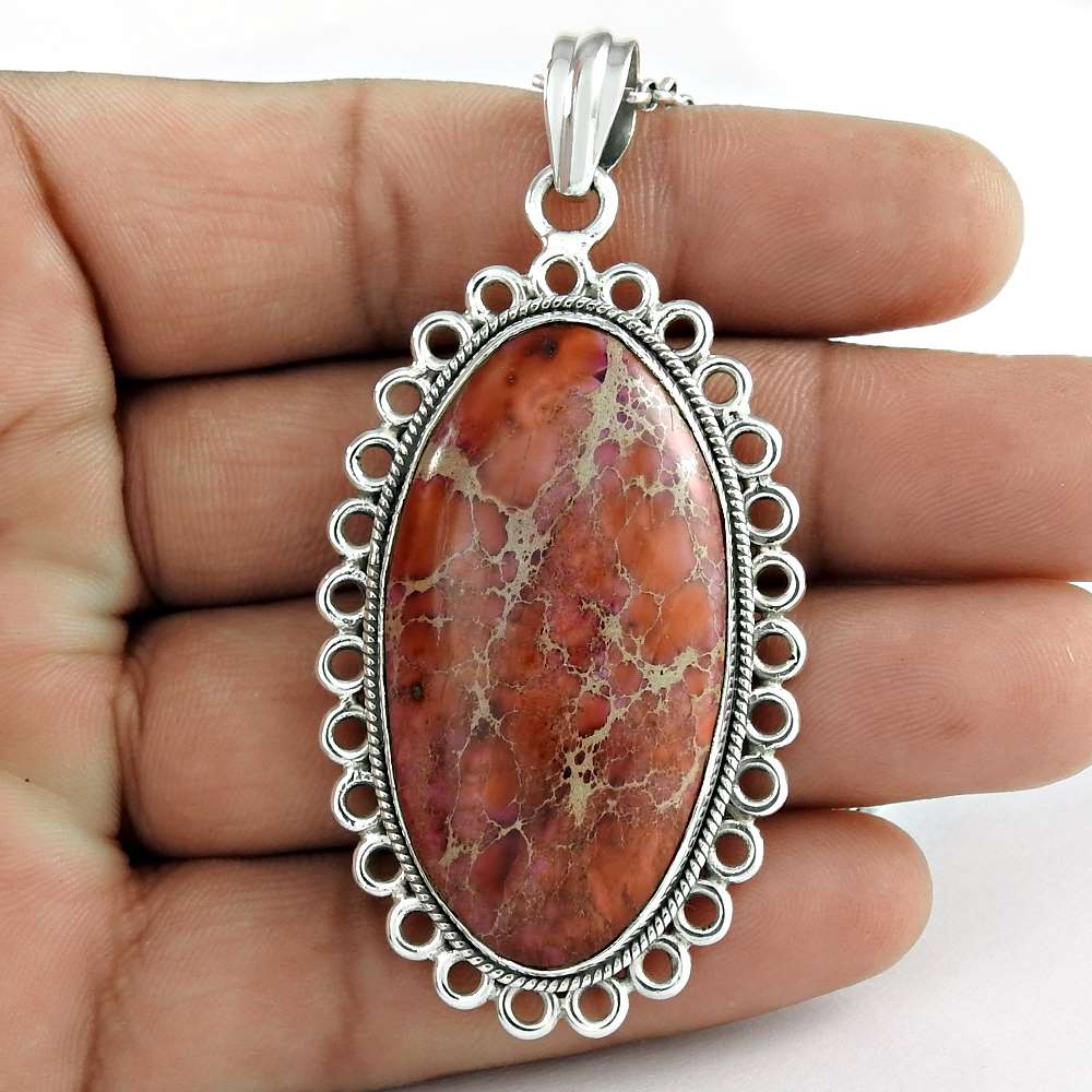 Halloween Gift 925 Sterling Silver Natural Jasper Gemstone Pendant Bohemian G18