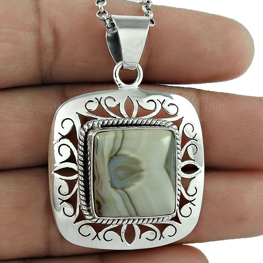 Wedding Gift For Her 925 Silver Natural Crazy Lace Agate Pendant Ethnic C12