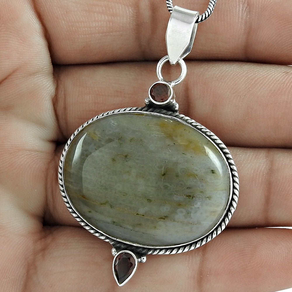 Christmas Gift 925 Silver Natural Jasper Gemstone Pendant Vintage A20