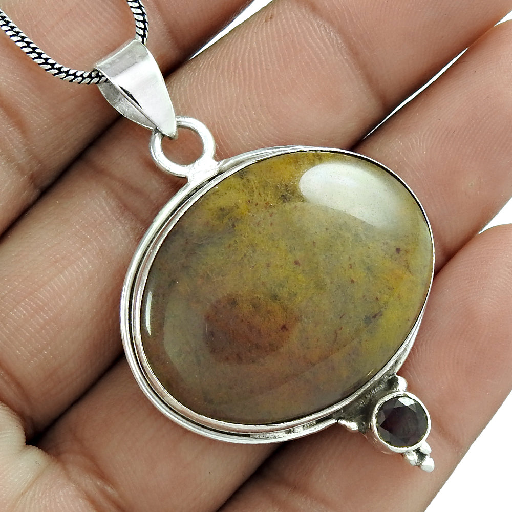 Natural Jasper Gemstone Christmas Gift Pendant Bohemian 925 Sterling Silver A11