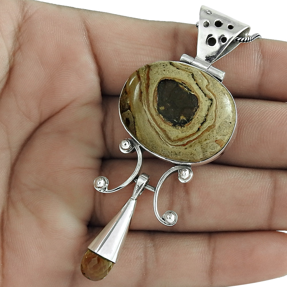 Christmas Gift Pendant Ethnic 925 Sterling Silver Natural Jasper Gemstone U1