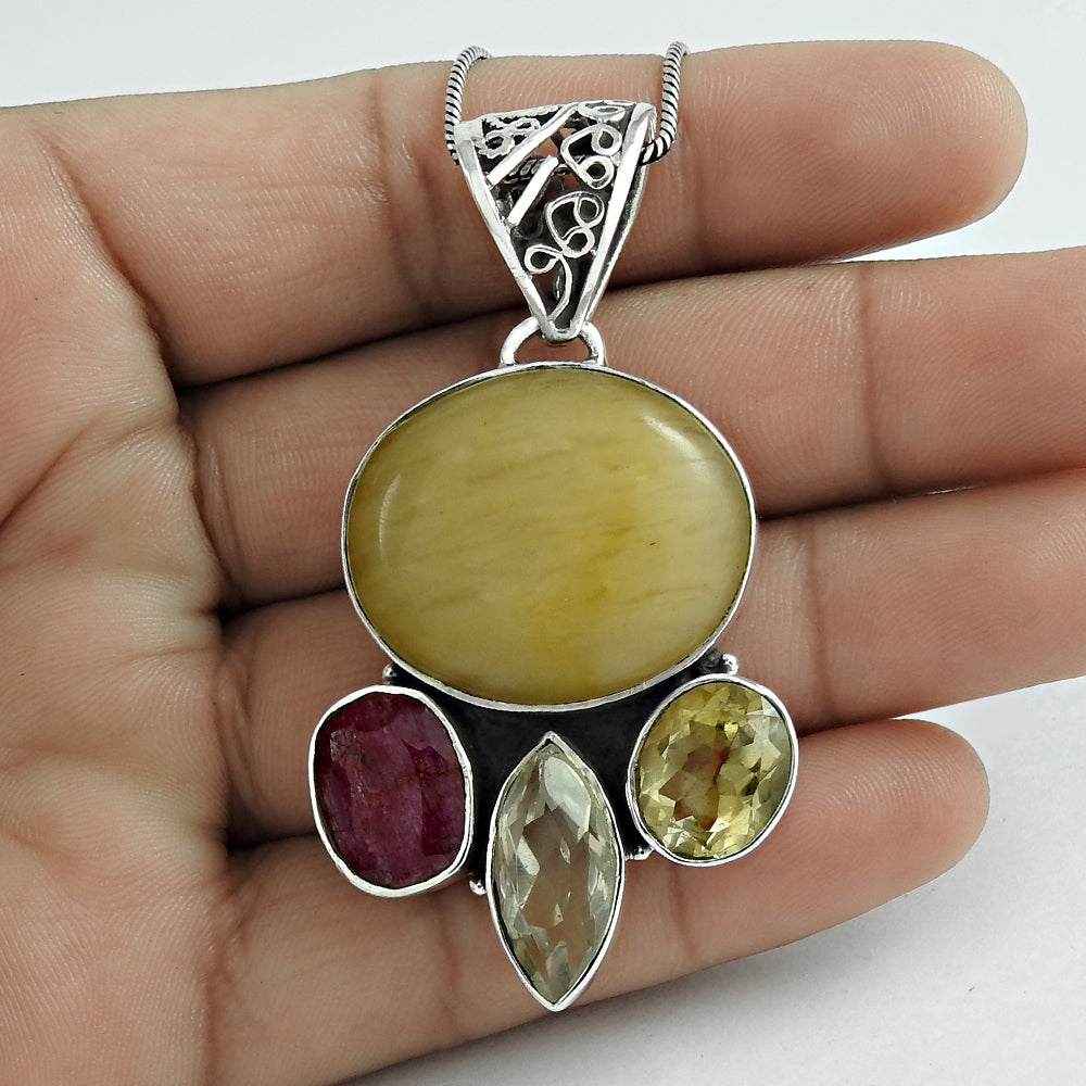 Christmas Gift Natural Aventurine Gemstone Pendant 925 Silver W13