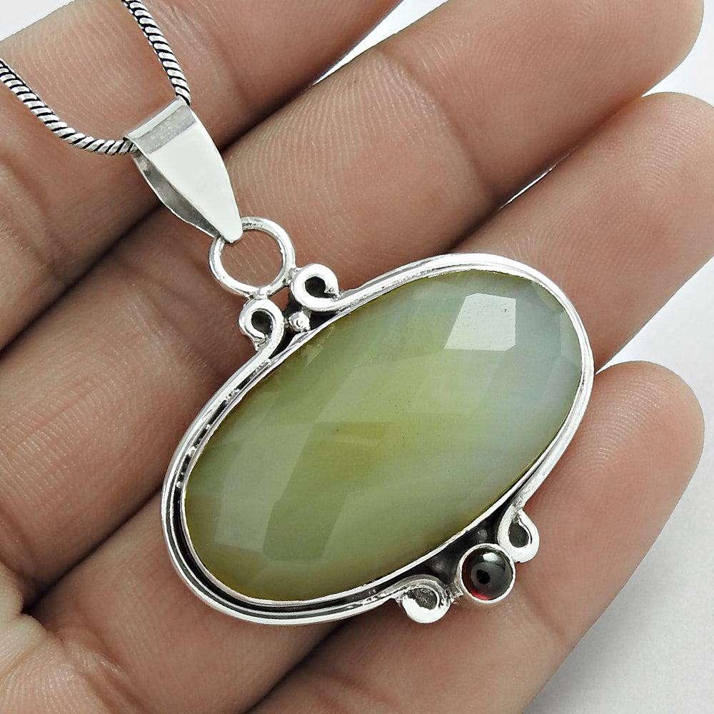 Christmas Gift Natural Chalcedony Gemstone Pendant Boho 925 Sterling Silver N11