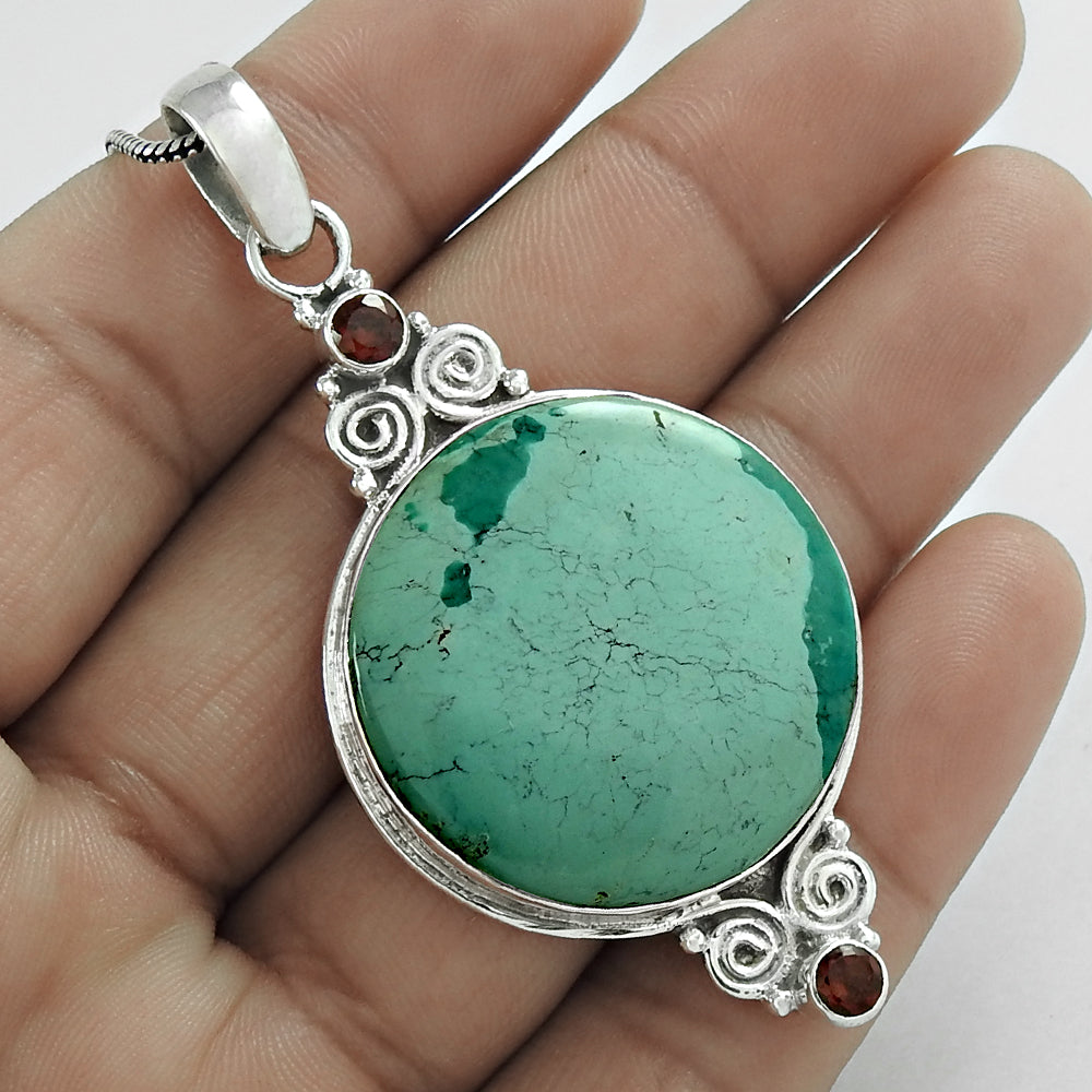 Anniversary Gift For Her Natural Turquoise Pendant Bohemian 925 Silver D9