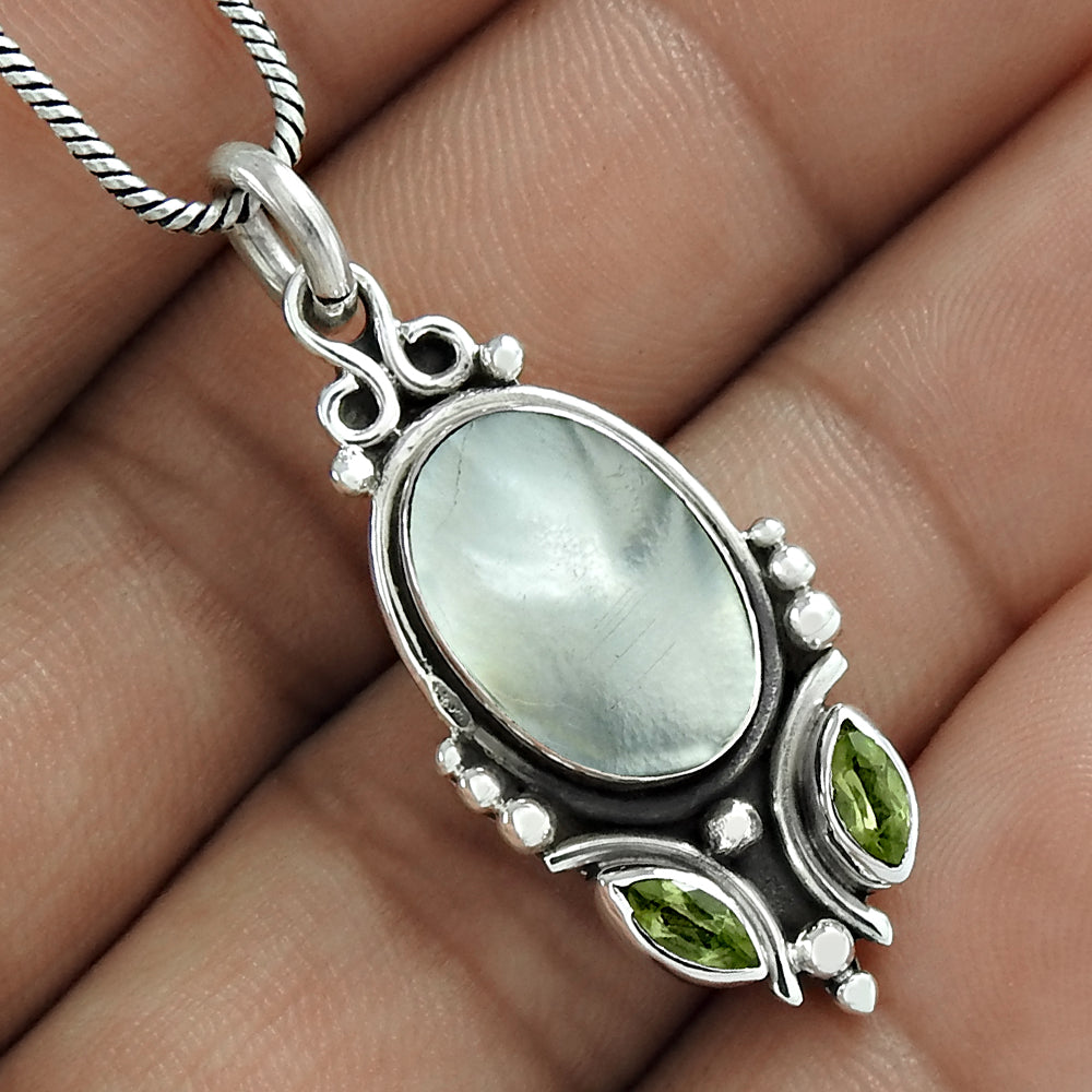 Natural Mother Of Pearl Pendant 925 Sterling Silver Jewelry C11