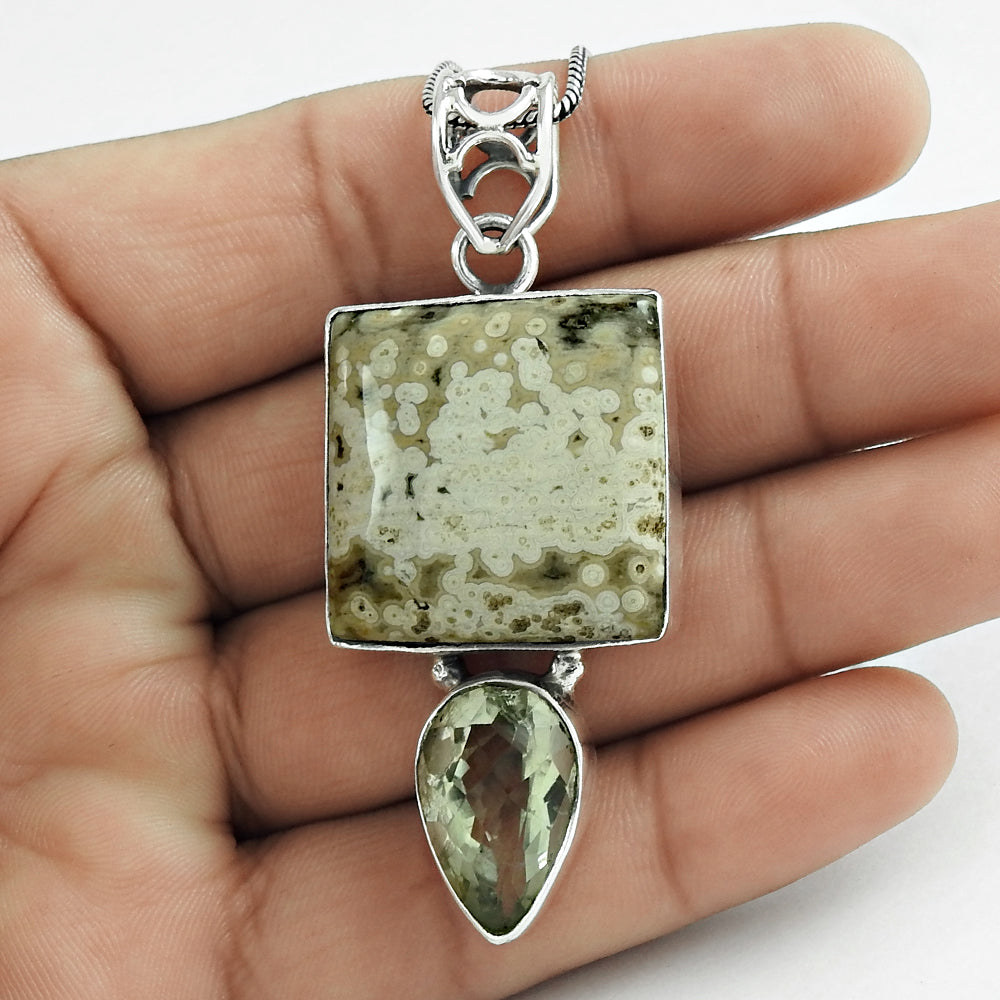 Christmas Gift Natural Jasper Gemstone Pendant 925 Sterling Silver S11