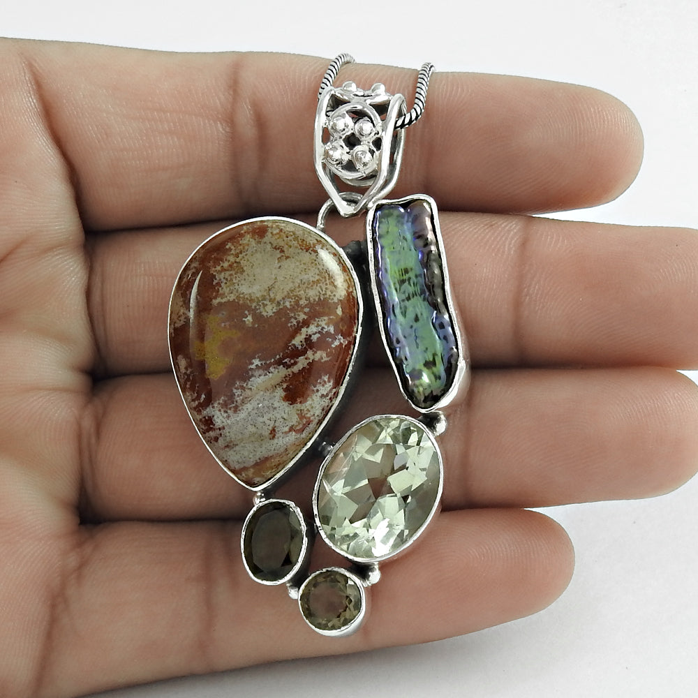Natural Jasper Gemstone Pendant 925 Sterling Silver Christmas Gift Jewelry V11