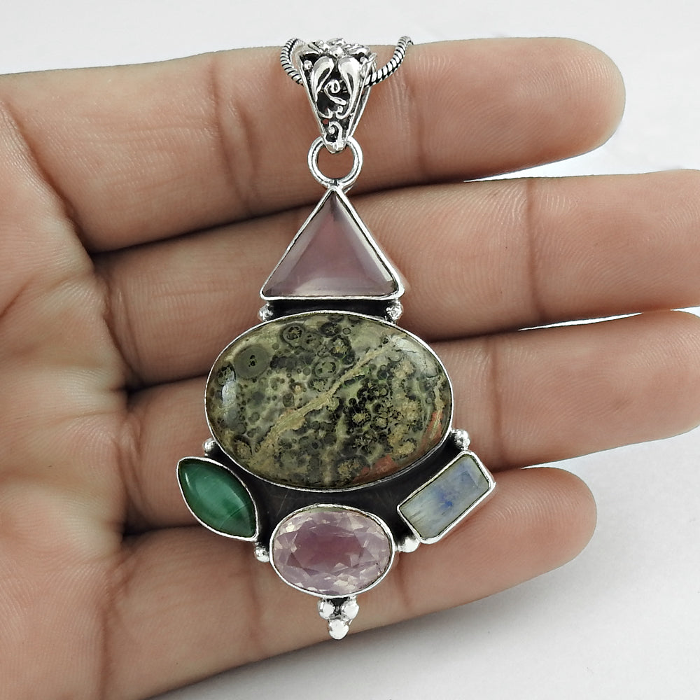Natural Leopard Skin Jasper Gemstone 925 Silver Christmas Gift Pendant Y11