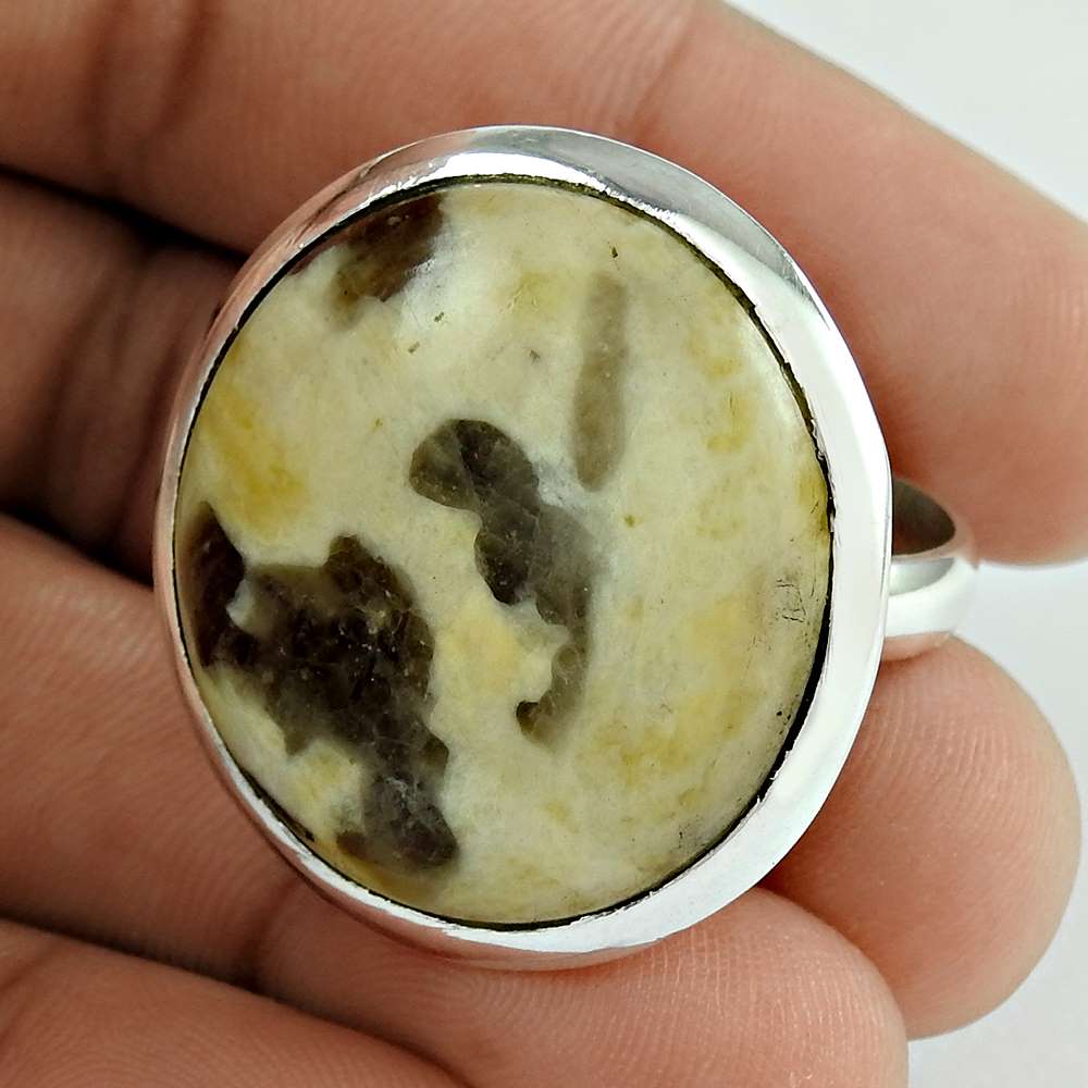 Gift For Her 925 Silver Natural Peanut Wood Statement Boho Ring Size 8.5 V37