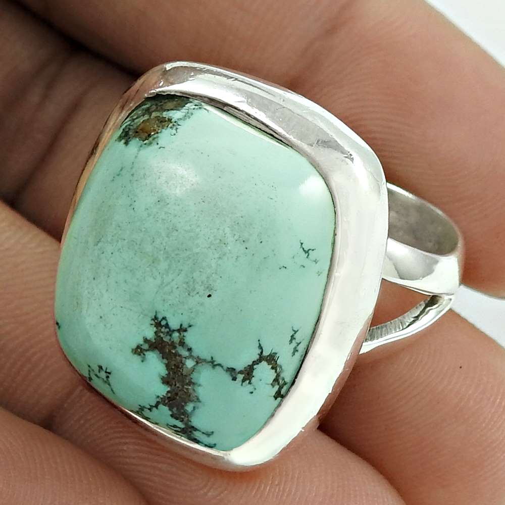 Christmas Gift Solitaire Boho Ring Size 8 925 Silver Natural Turquoise D1
