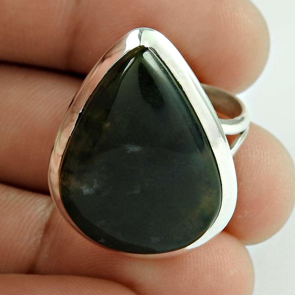 Gift For Her Natural Scenic Agate Solitaire Boho Ring Size 9 925 Silver F38