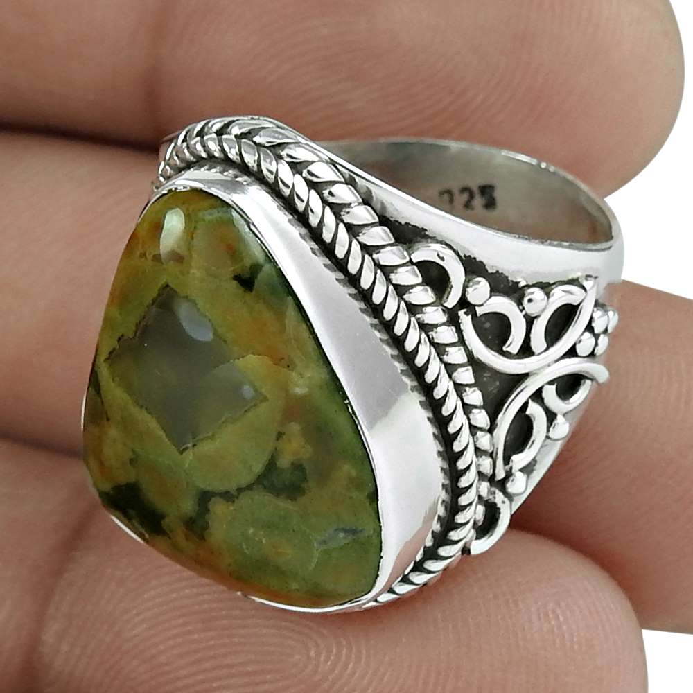 Christmas Gift Natural Jasper Solitaire Ring Size 8 925 Sterling Silver D2