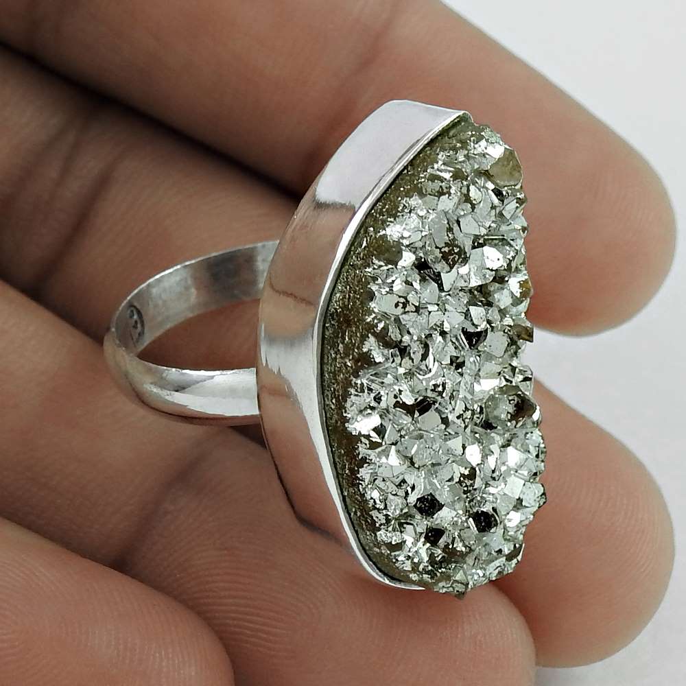 Christmas Gift Natural Druzy Statement Ring Size 8 925 Sterling Silver G2