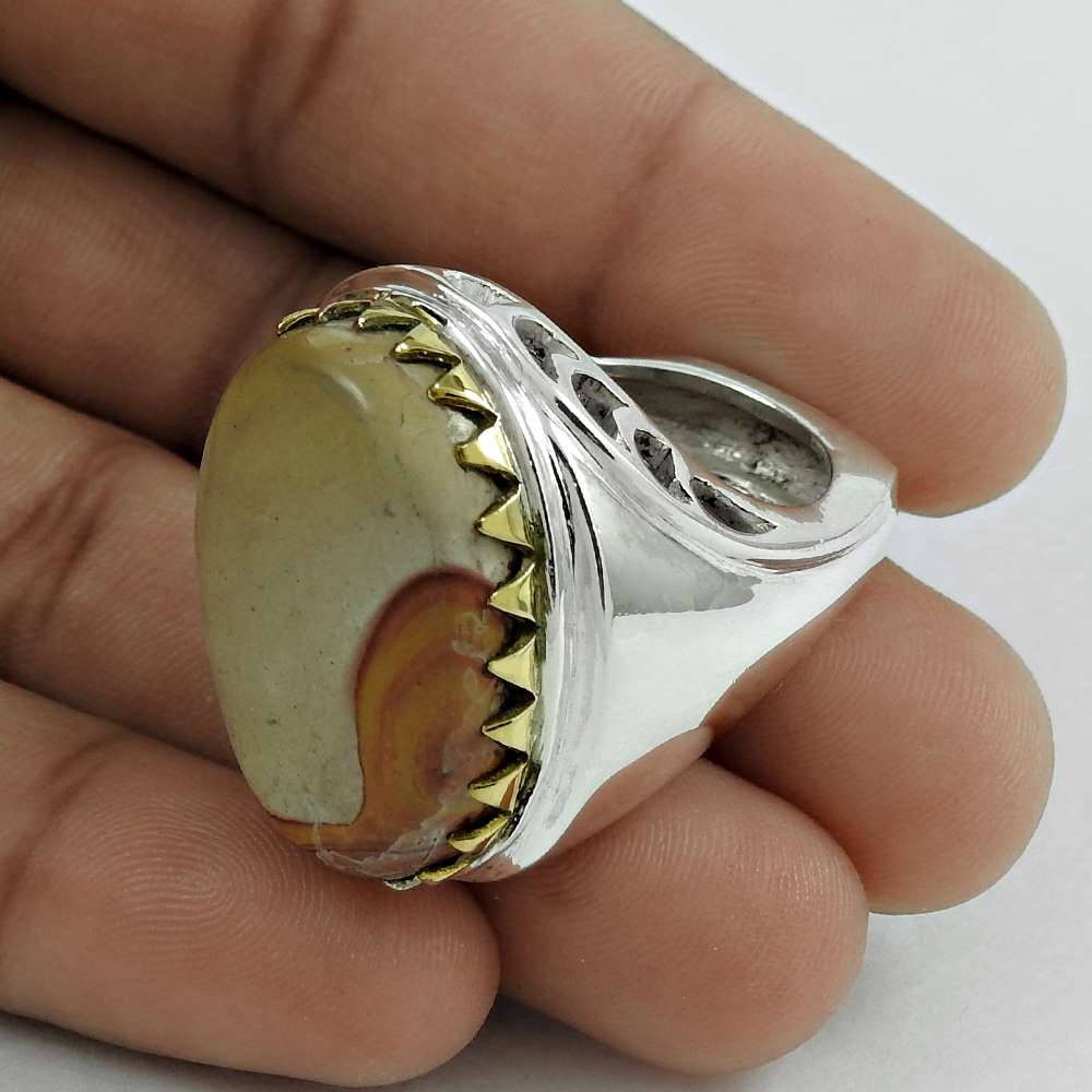 Natural Jasper Gemstone 925 Silver Cocktail Boho Christmas Gift Ring Size 8 D1