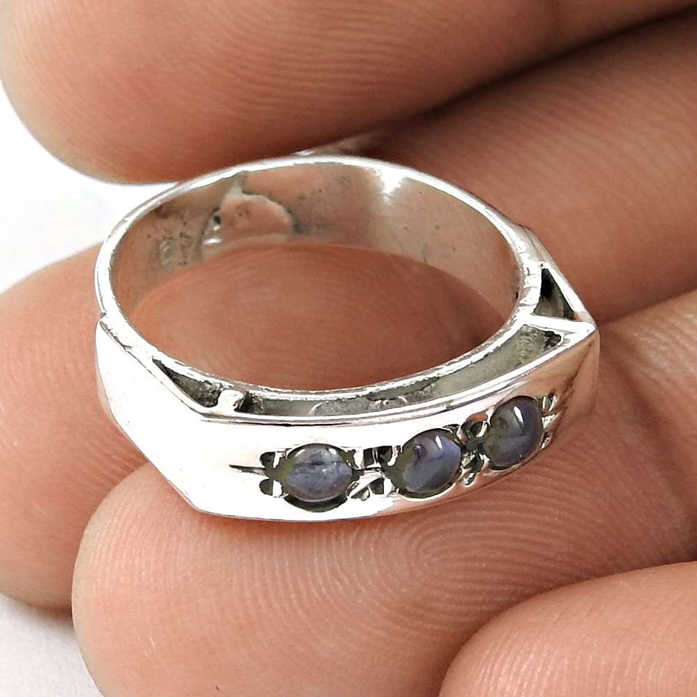 Gift For Her Natural Iolite Solitaire Bohemian Ring Size 5 925 Silver R7